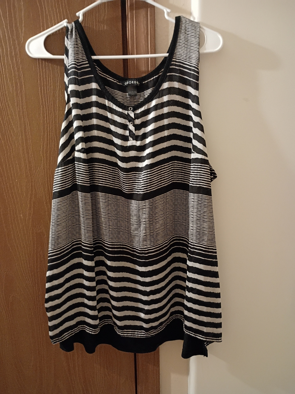 George Black and White Striped Tank with Button Detail
